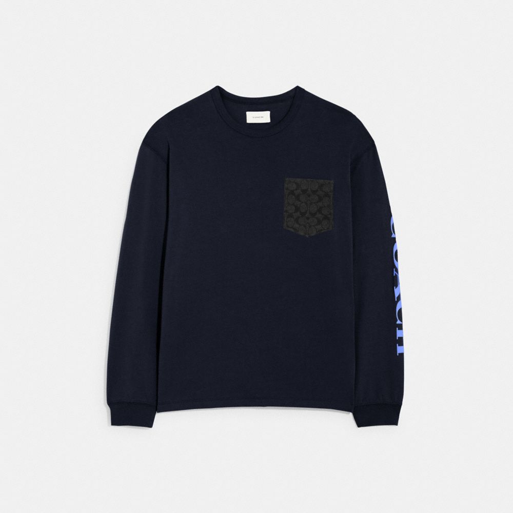COACH®,LONG SLEEVE T-SHIRT IN ORGANIC COTTON,Navy,Front View image number 0