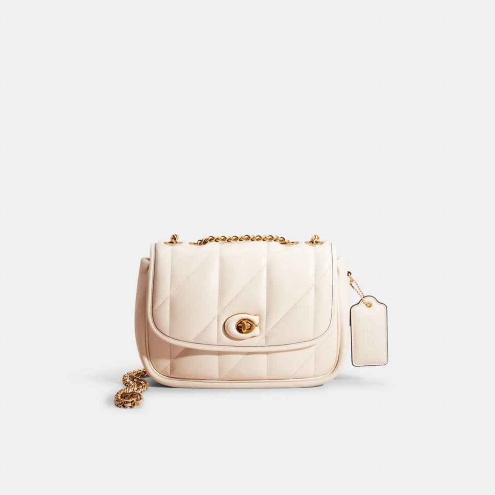 COACH®,RESTORED PILLOW MADISON SHOULDER BAG WITH QUILTING,Nappa leather,Small,Brass/Chalk,Front View