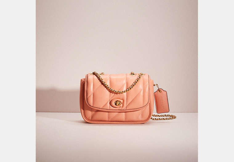 COACH®,RESTORED PILLOW MADISON SHOULDER BAG WITH QUILTING,Nappa leather,Small,Brass/Light Coral,Front View