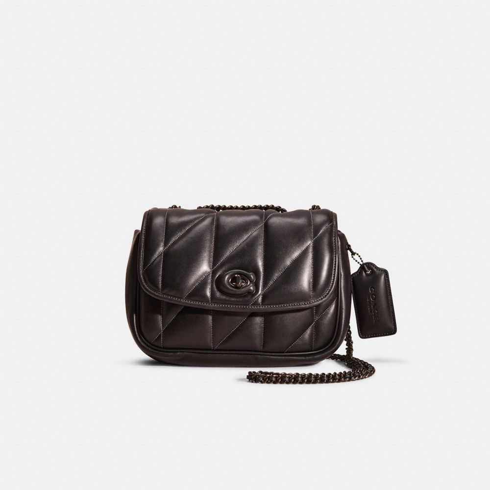 COACH®,RESTORED PILLOW MADISON SHOULDER BAG WITH QUILTING,Nappa leather,Small,Pewter/Black,Front View