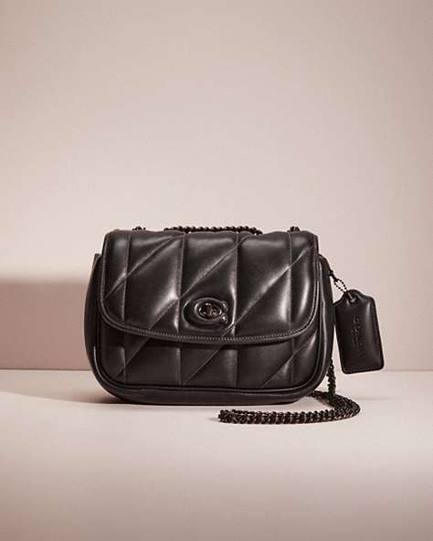 COACH®,RESTORED PILLOW MADISON SHOULDER BAG WITH QUILTING,Nappa leather,Small,Pewter/Black,Front View