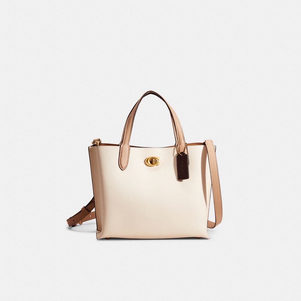 COACH®,RESTORED WILLOW TOTE 24 IN COLORBLOCK,Polished Pebble Leather,Brass/Chalk Multi,Front View