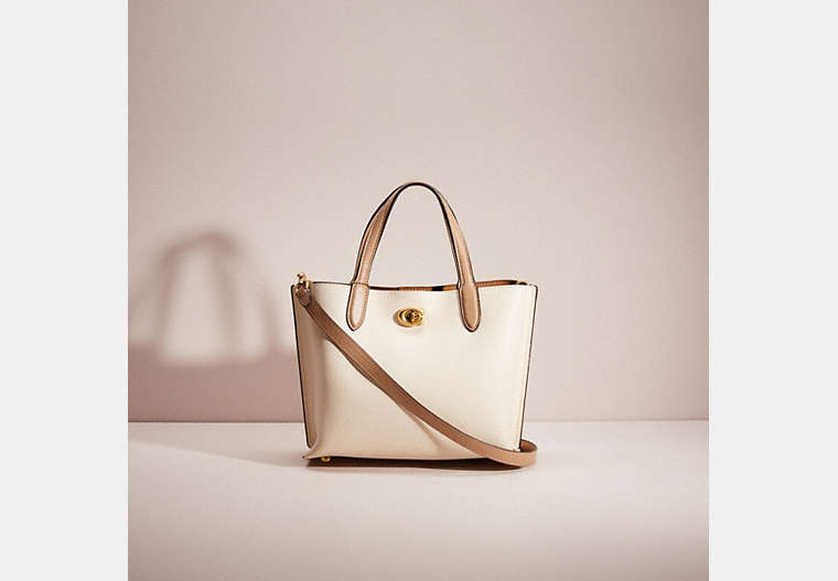 COACH®,RESTORED WILLOW TOTE 24 IN COLORBLOCK,Polished Pebble Leather,Brass/Chalk Multi,Front View