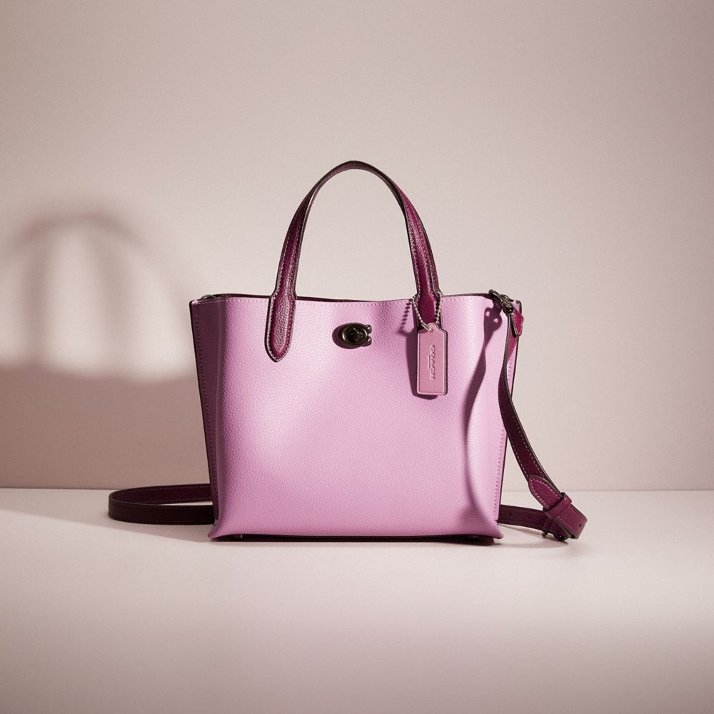 COACH®,RESTORED WILLOW TOTE 24 IN COLORBLOCK,Polished Pebble Leather,Pewter/Violet Orchid,Front View