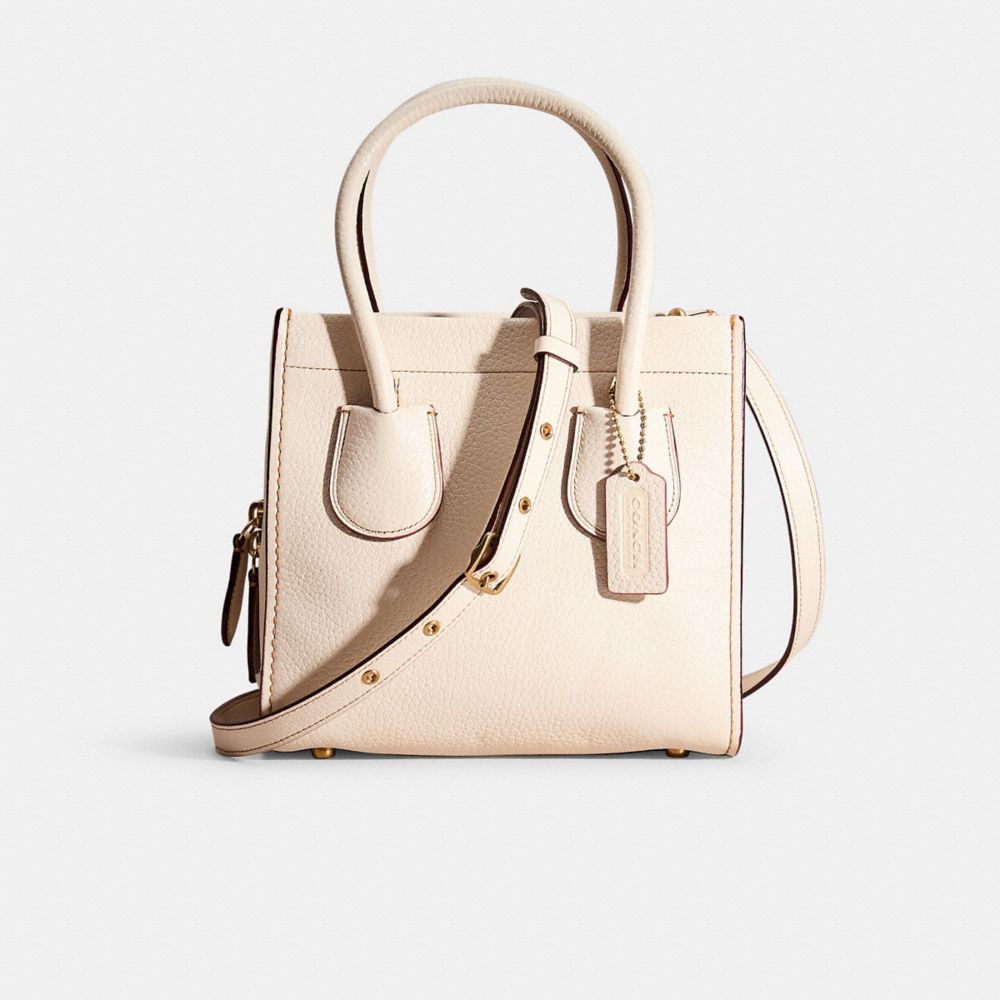 COACH®,RESTORED CASHIN CARRY TOTE 22,Natural Pebble Leather,Medium,Brass/Chalk,Front View