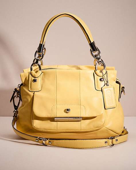 COACH®,UPCRAFTED KRISTIN SATCHEL,Leather,Silver/Yellow,Front View