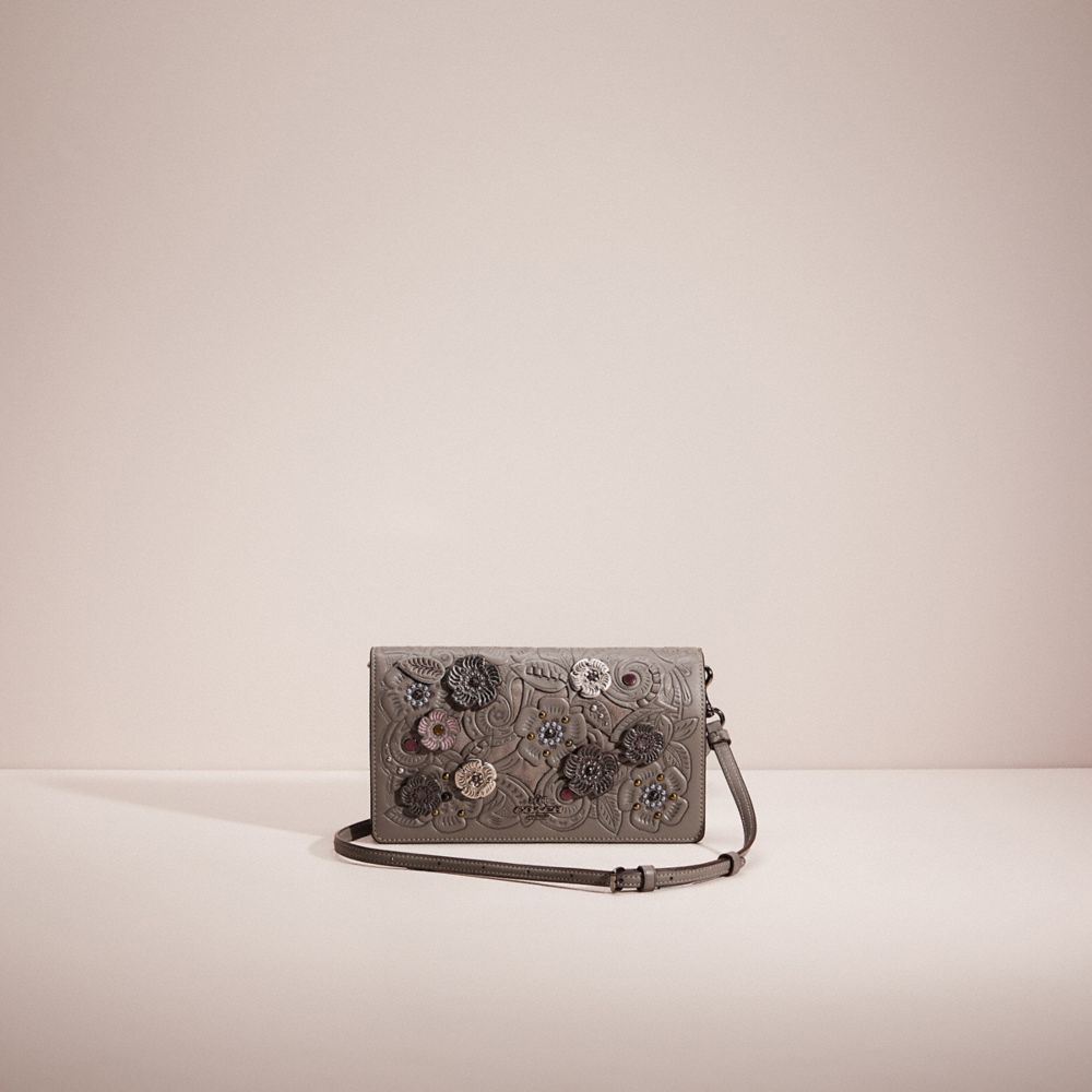 Restored Hayden Foldover Crossbody Clutch With Metal Tea Rose Tooling