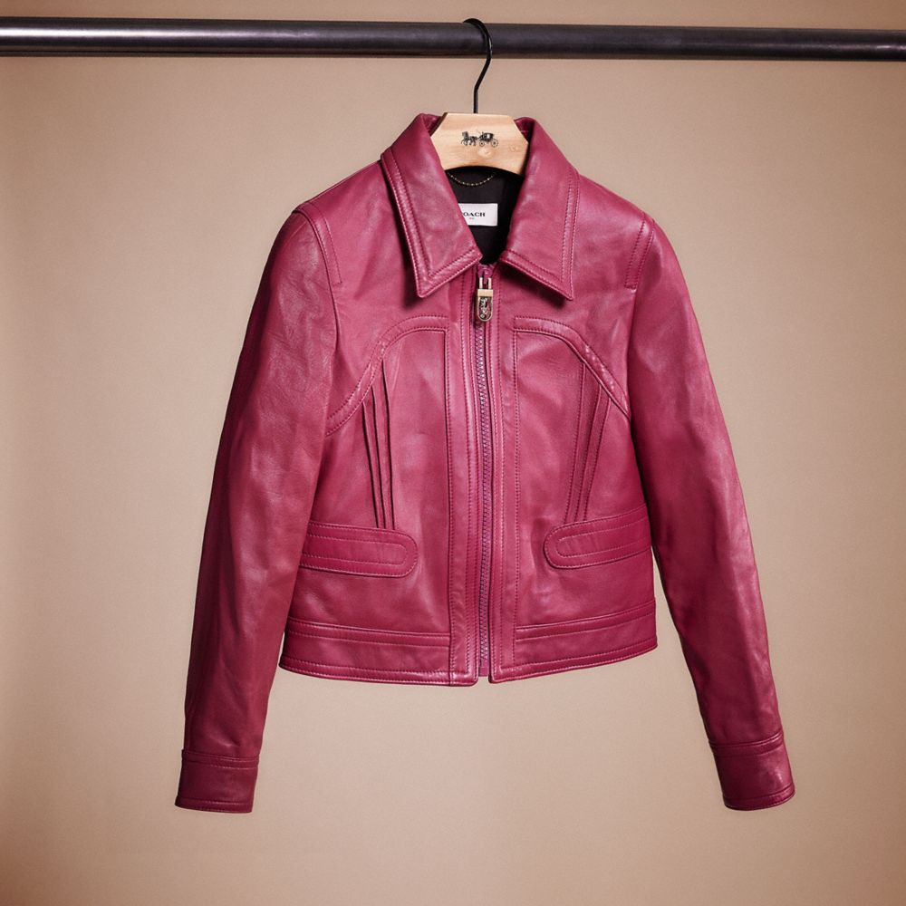 COACH®,RESTORED CROPPED LEATHER BLOUSON,Leather,Tweed Berry,Front View