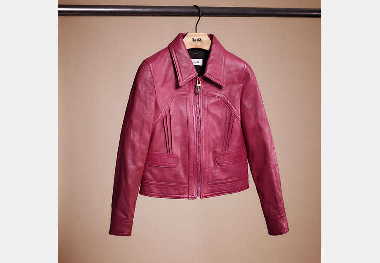 COACH®,RESTORED CROPPED LEATHER BLOUSON,Leather,Tweed Berry,Front View