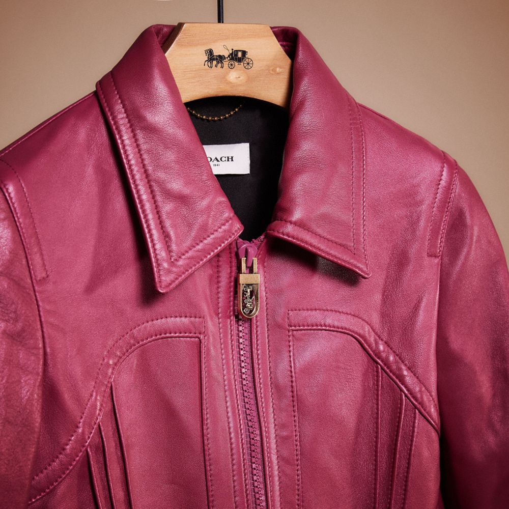 COACH®,RESTORED CROPPED LEATHER BLOUSON,Leather,Tweed Berry,Scale View