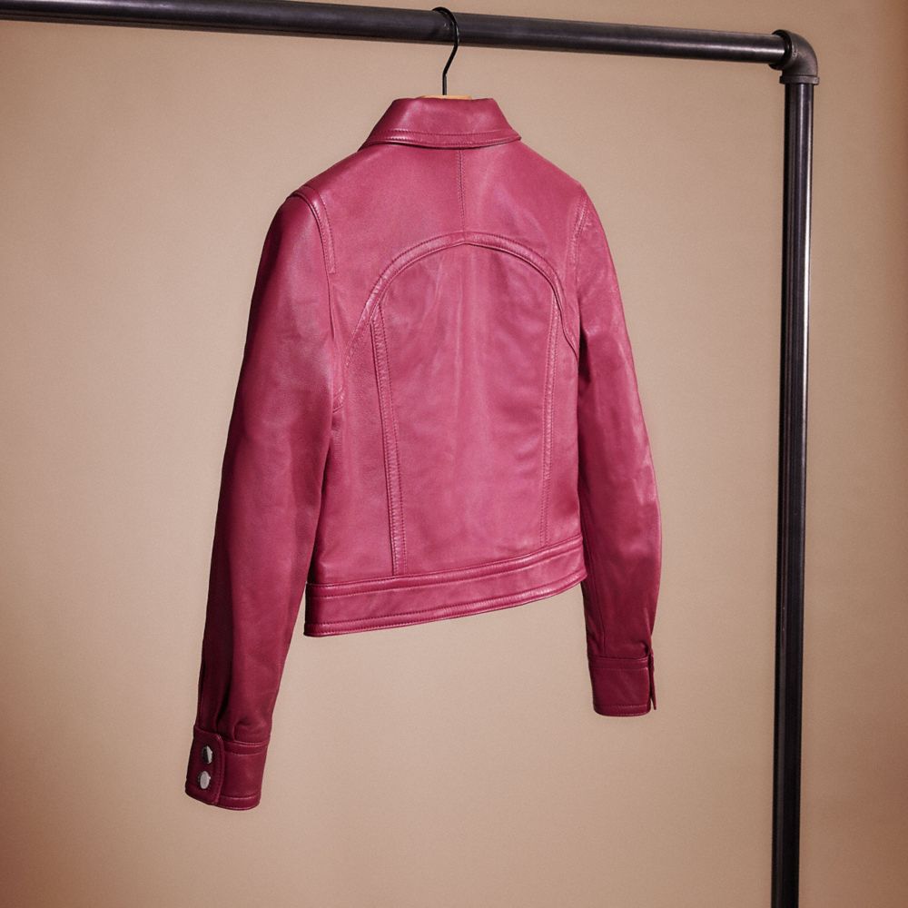 COACH®,RESTORED CROPPED LEATHER BLOUSON,Leather,Tweed Berry,Back View