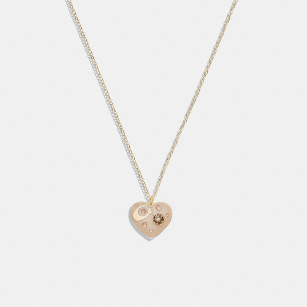 COACH®,SIGNATURE HEART PENDANT NECKLACE,Plated Brass,Gold/Blush,Front View