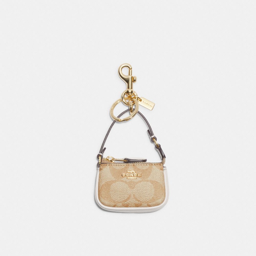 COACH®,MINI NOLITA BAG CHARM IN SIGNATURE CANVAS,Mini,Gold/Light Khaki Chalk,Front View