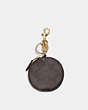 COACH®,CIRCULAR COIN POUCH BAG CHARM IN SIGNATURE CANVAS,canvas,Mini,Gold/Brown Black,Front View
