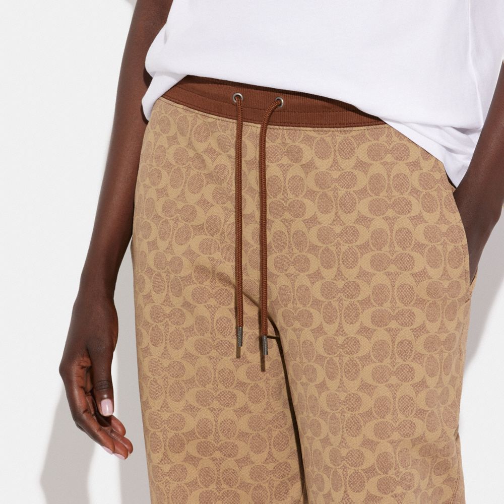 Coach Women Khaki Signature Logo Joggers, S| Luxury Activewear for Women | Darveys