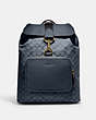 COACH®,SULLIVAN BACKPACK IN SIGNATURE CHAMBRAY,X-Large,Brass/Denim,Front View