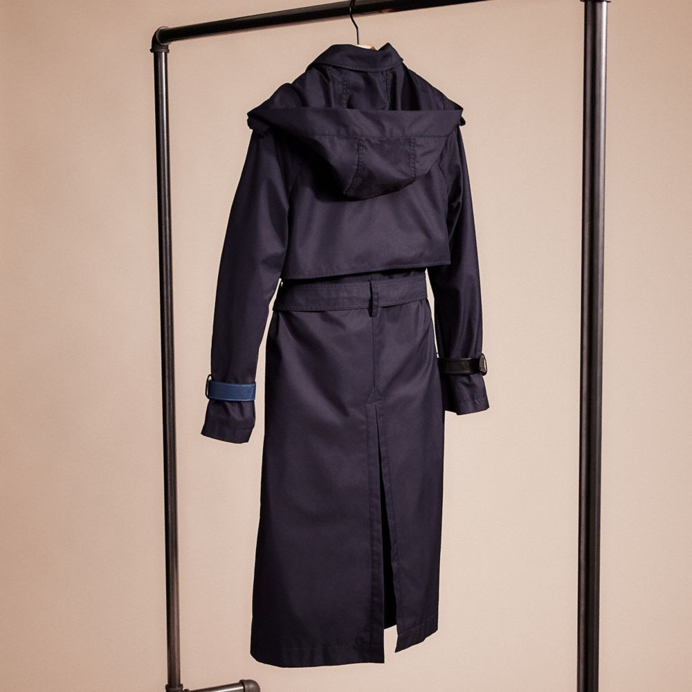 COACH®,UPCRAFTED HOODED TRENCH,cotton,Raven Blue,Back View