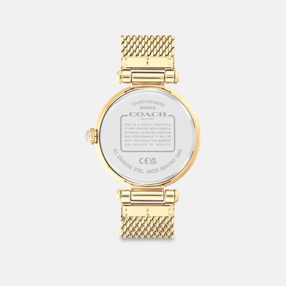 COACH®,Cary Watch, 34 Mm,Analog,Crystal,Gem Embellishment,Logo,Word Embellishment,Water Resistant,Gold Metal,Formal,,Back View