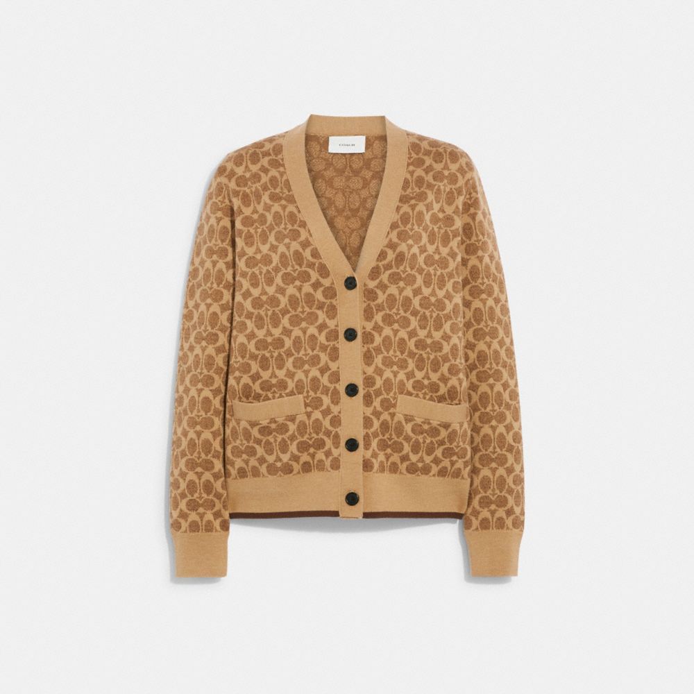 COACH®,CARDIGAN SIGNATURE,laine,Signature bronzé,Front View