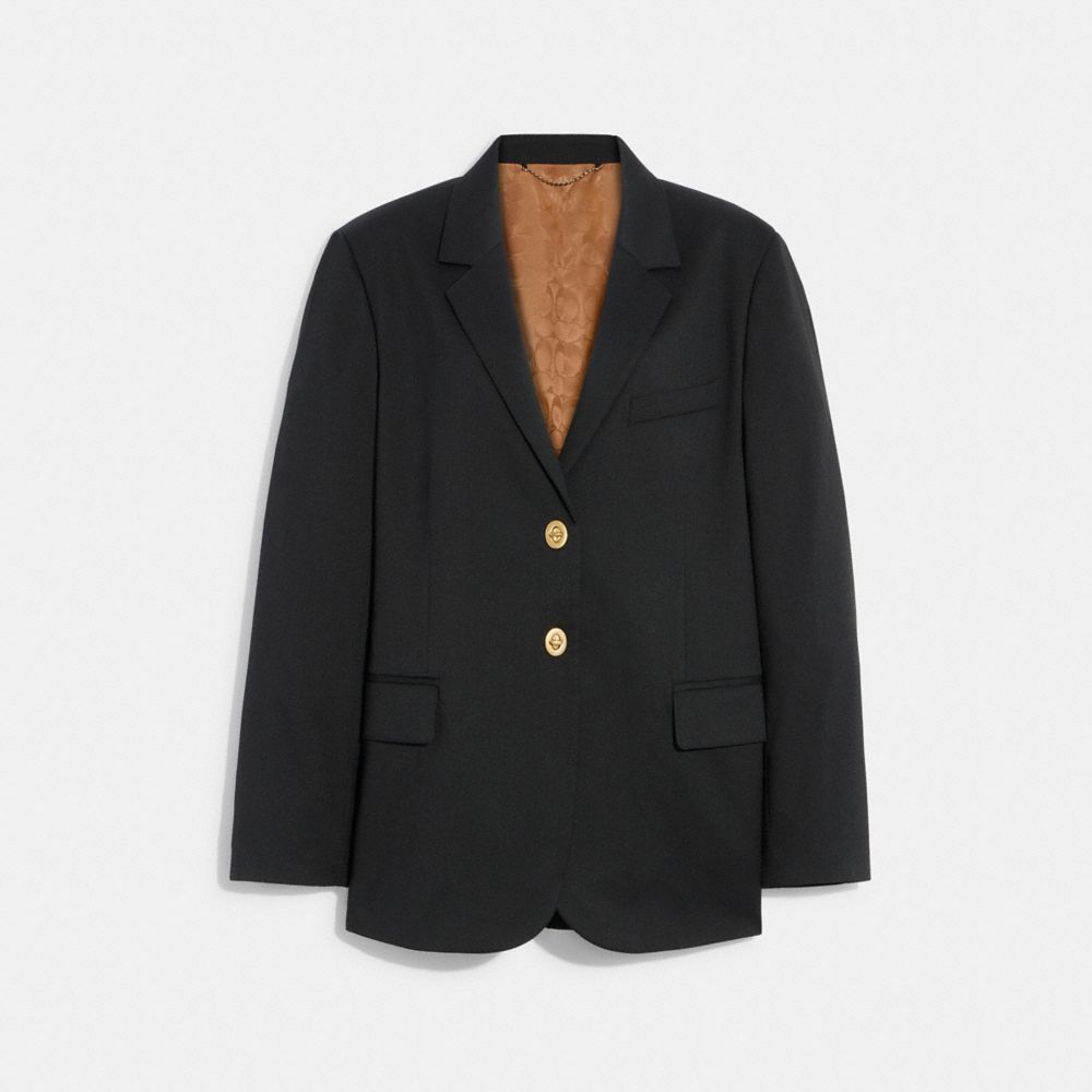 COACH®,RELAXED BLAZER WITH SIGNATURE LINING,Black,Front View image number 0