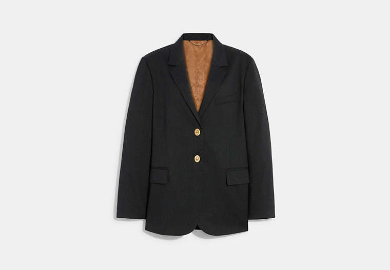 COACH®,RELAXED BLAZER WITH SIGNATURE LINING,Black,Front View