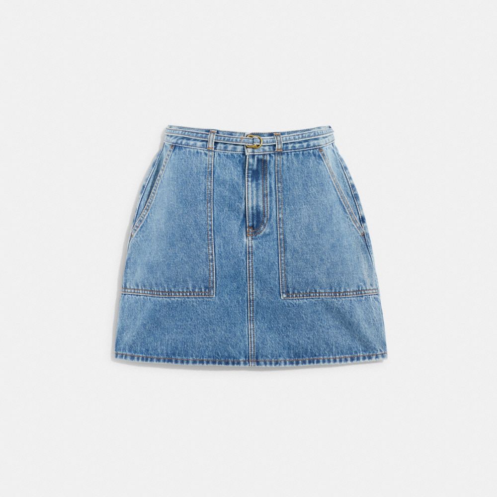 COACH®,DENIM SKIRT,Blue,Front View image number 0