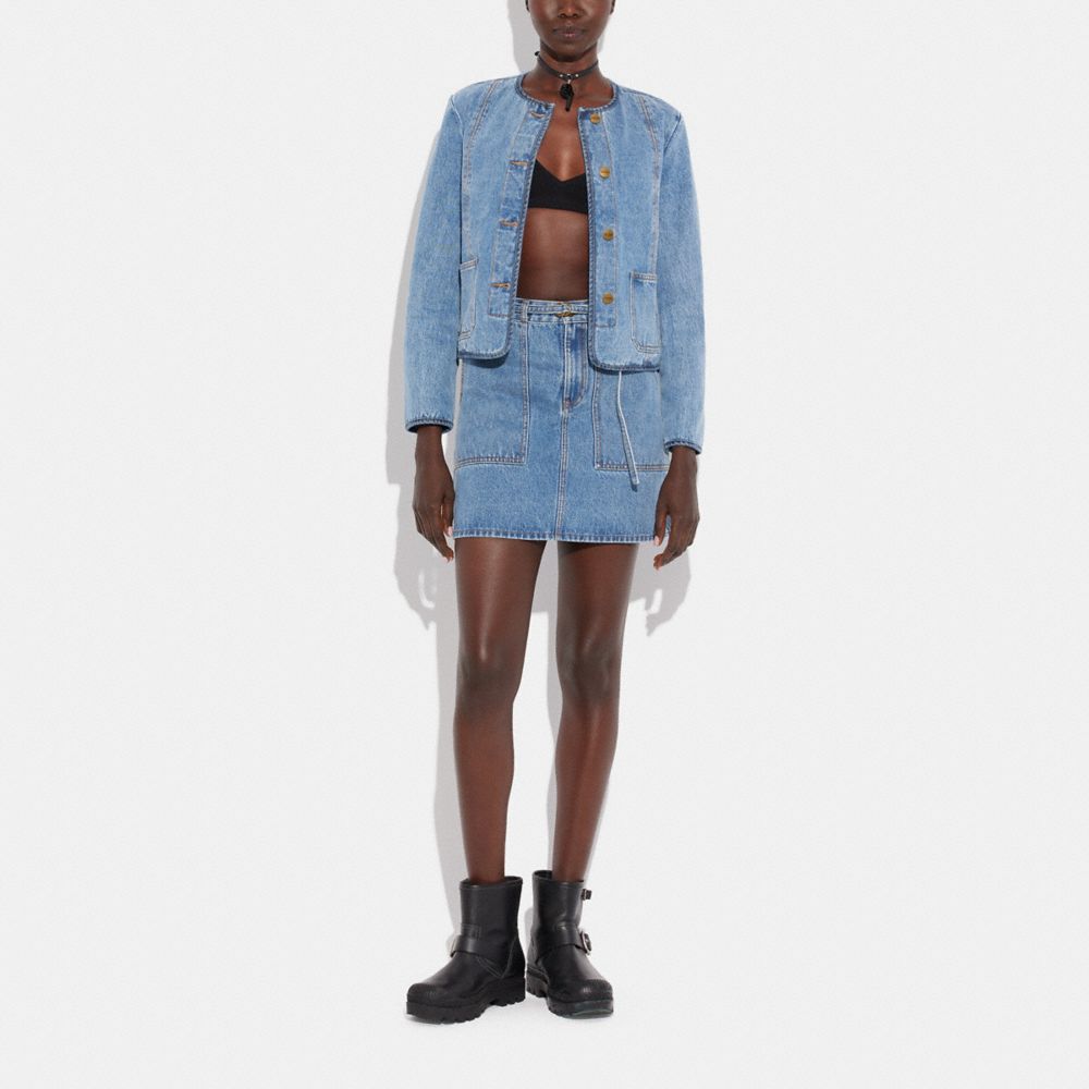 COACH®,DENIM SKIRT,Blue,Scale View