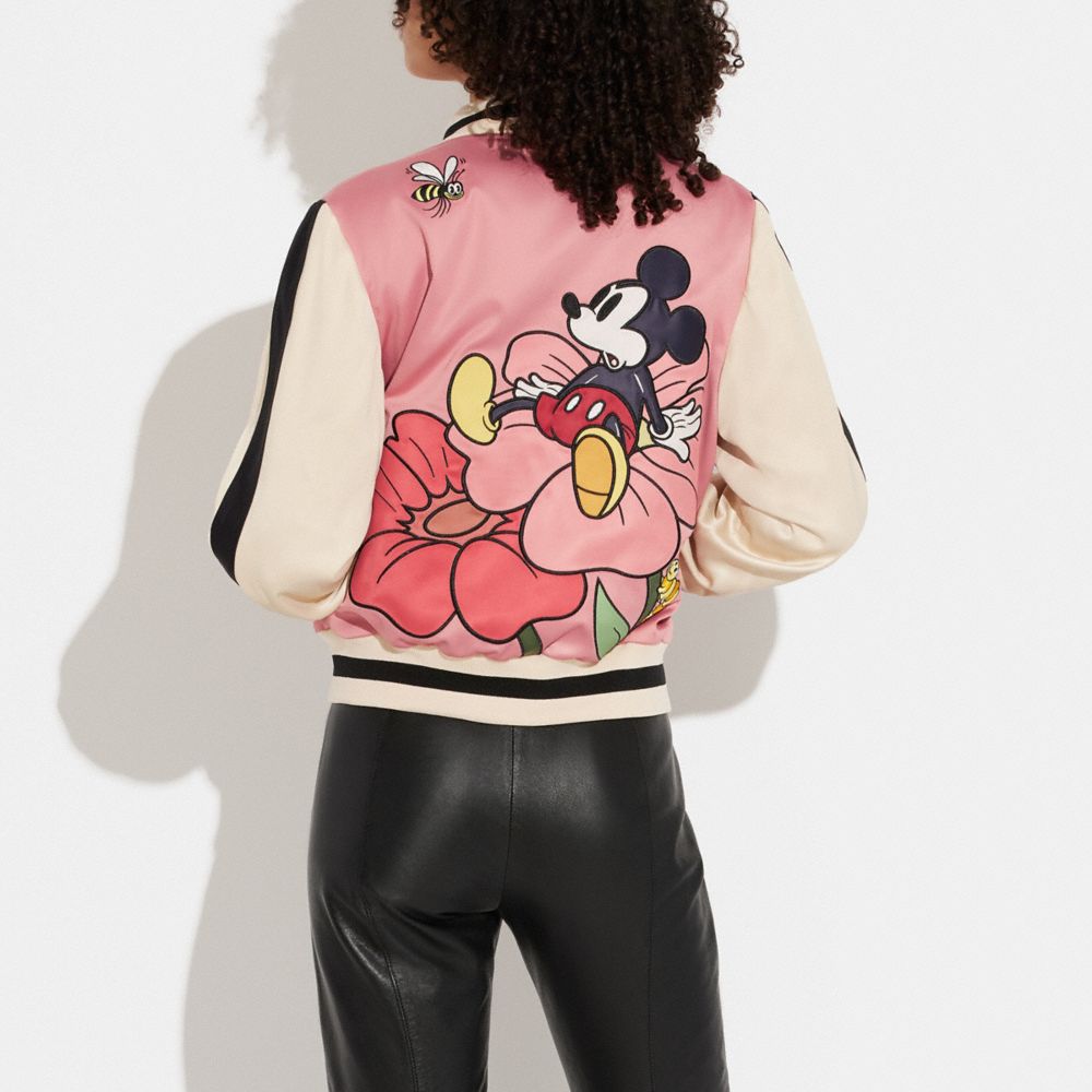 COACH®,DISNEY X COACH SOUVENIR JACKET,Polyester,Pink/Multi,Scale View