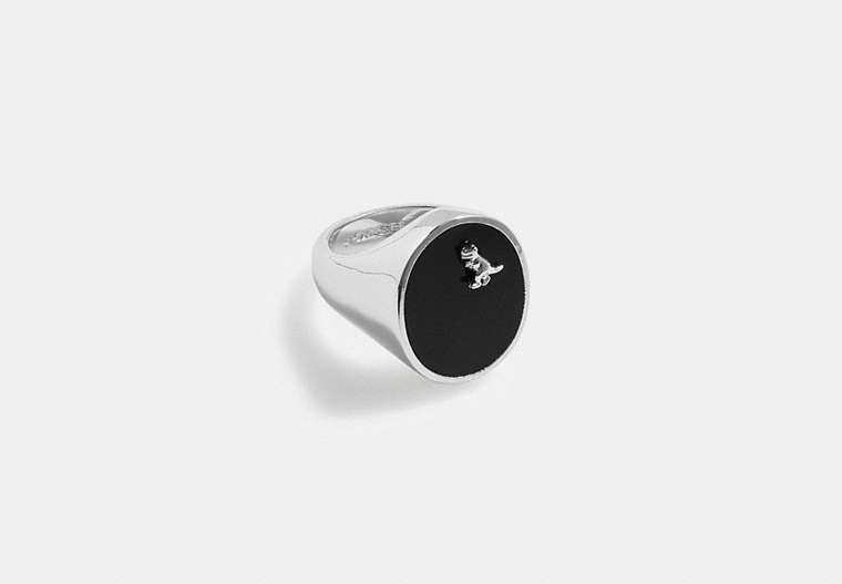 COACH®,REXY ENAMEL SIGNET RING,Silver/Black,Front View