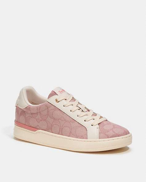 COACH®,CLIP LOW TOP IN SIGNATURE JACQUARD,Leather,Pink,Front View