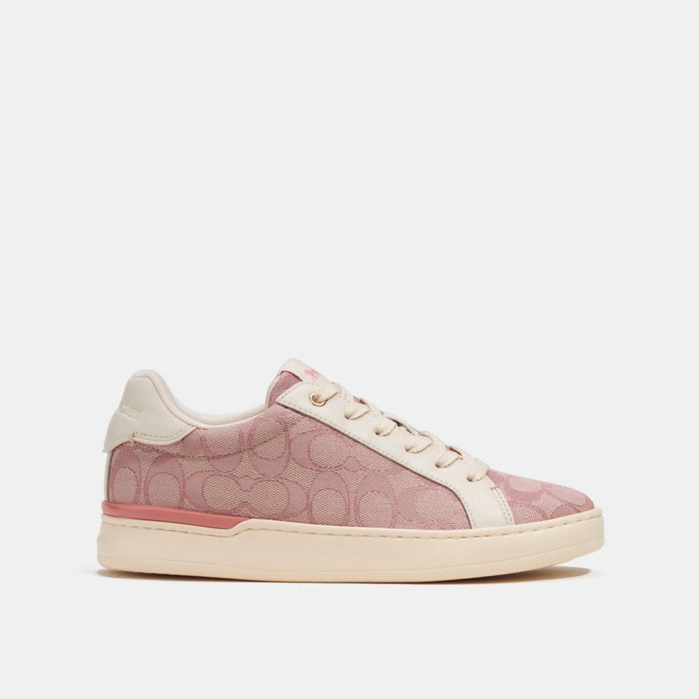 COACH®,CLIP LOW TOP IN SIGNATURE JACQUARD,Pink,Angle View