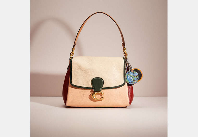 COACH®,UPCRAFTED MAY SHOULDER BAG IN COLORBLOCK,Pebble Leather,Brass/Ivory Blush Multi,Front View