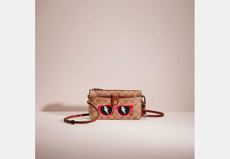 COACH®,UPCRAFTED NOA POP-UP MESSENGER IN SIGNATURE CANVAS,Signature Coated Canvas,Mini,Brass/Tan/Rust,Front View