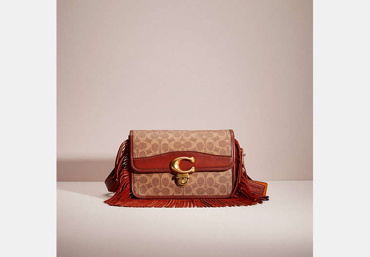 COACH®,UPCRAFTED STUDIO SHOULDER BAG IN SIGNATURE CANVAS,Signature Coated Canvas,Brass/Tan/Rust,Front View