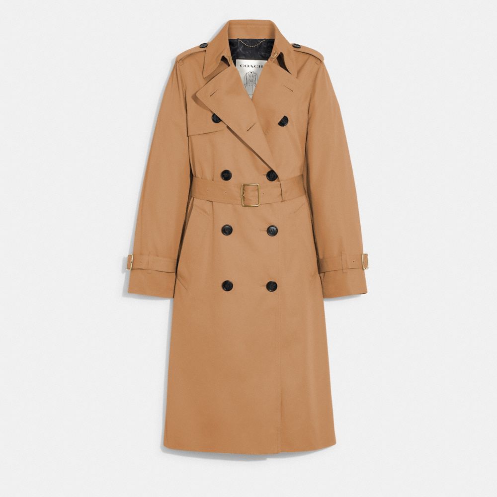 COACH®,TRENCH COAT,Cotton/Polyester,Khaki,Front View