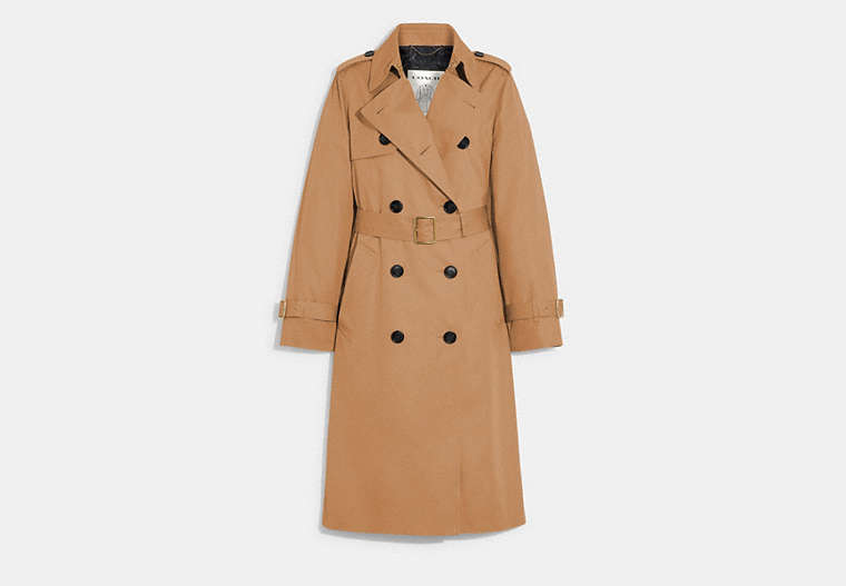 COACH®,TRENCH COAT,Cotton/Polyester,Khaki,Front View image number 0