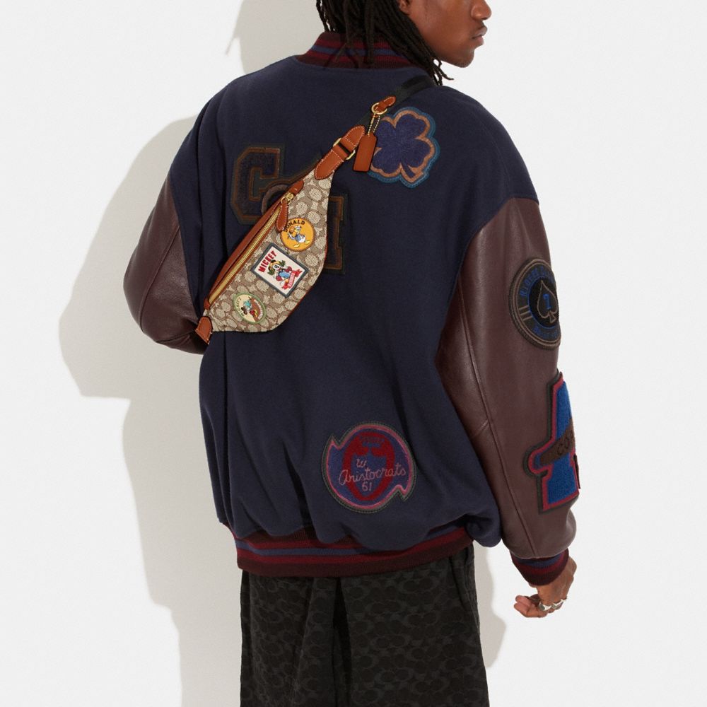 COACH®,Disney X Coach Charter Belt Bag 7 In Signature Textile Jacquard With Patches,Recycled Polyester,Leather,Belt Bag,Ap...,,Detail View