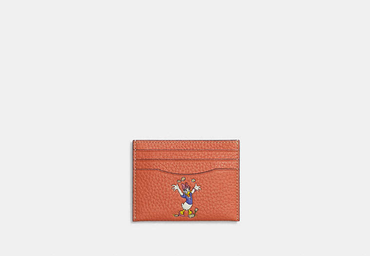 COACH®,DISNEY X COACH CARD CASE IN REGENERATIVE LEATHER,Glovetanned Leather,Burnt Coral Multi,Front View
