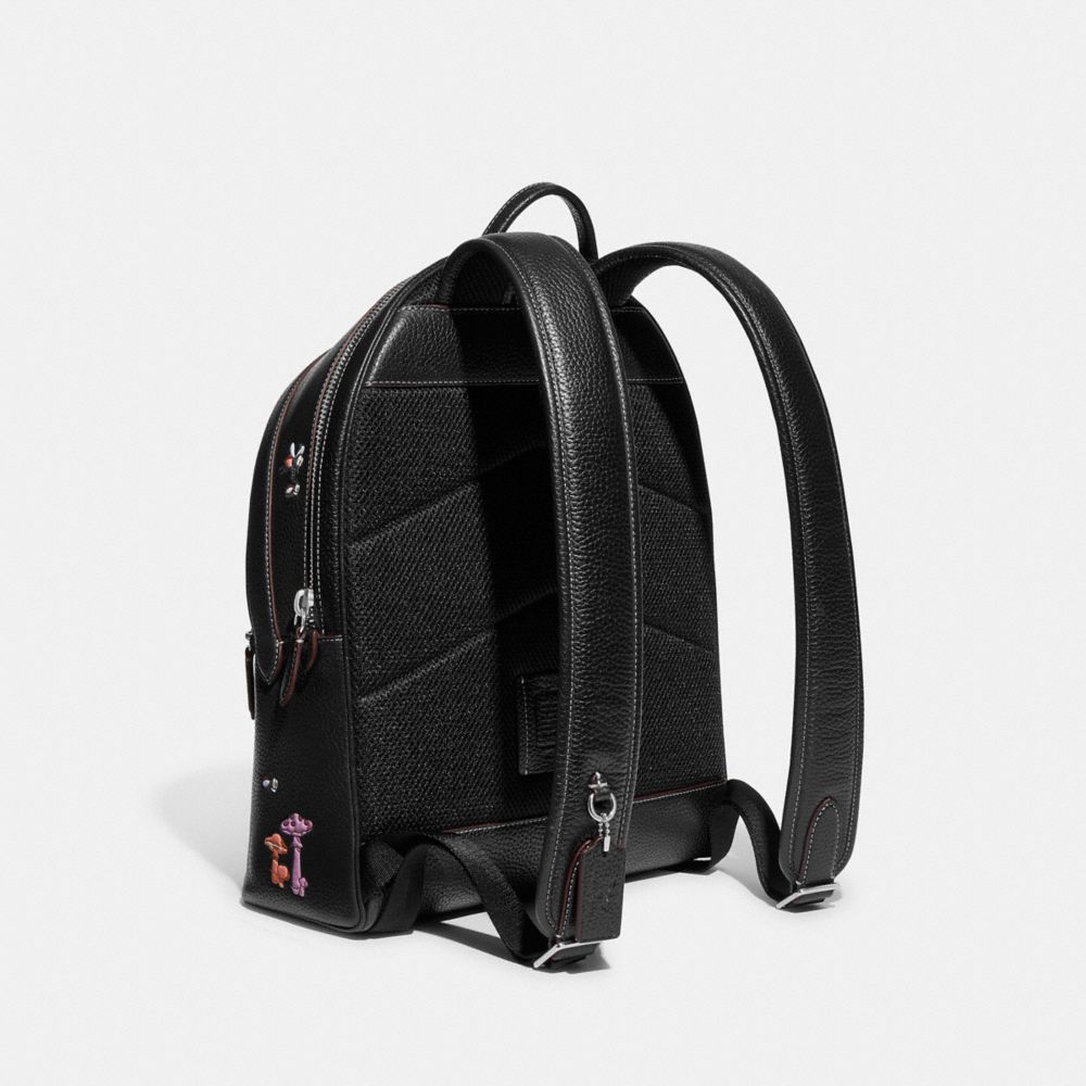 COACH®,DISNEY X COACH CHARTER BACKPACK IN REGENERATIVE LEATHER,Glovetanned Leather,X-Large,Black,Angle View