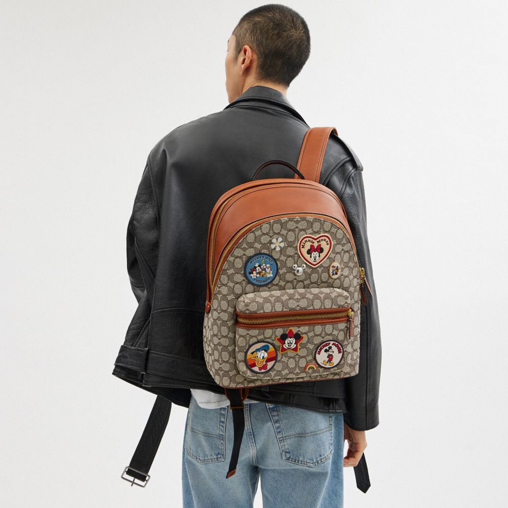 Shop Coach Disney X  Charter Backpack In Signature Textile Jacquard With Patches