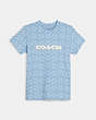 COACH®,SIGNATURE CHAMBRAY T-SHIRT IN ORGANIC COTTON,Blue Multi,Front View