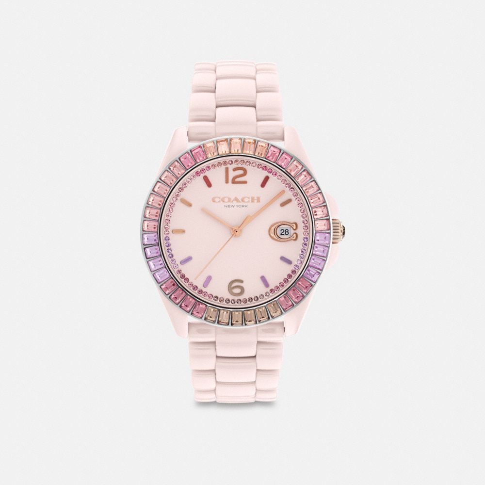 COACH®,MONTRE GREYSON, 36 MM,Céramique,Rose fard,Front View