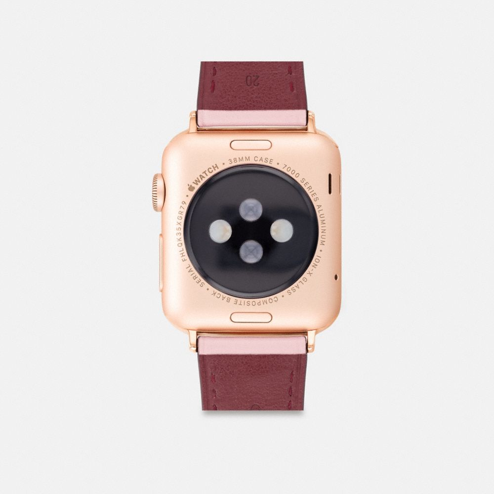 COACH®,BRACELET APPLE WATCH®, 38 MM, 40 MM ET 41 MM,Cuir,ROSE CLAIR,Back View