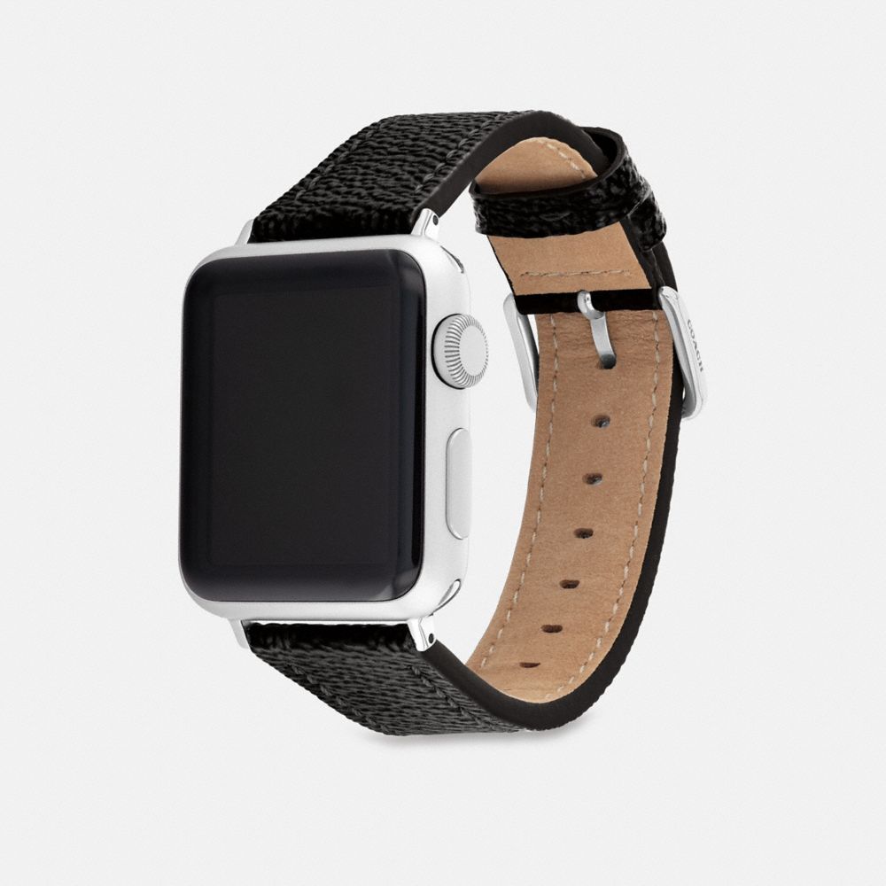 COACH®,APPLE WATCH® STRAP, 38MM, 40MM AND 41MM,Signature Coated Canvas,Charcoal,Angle View