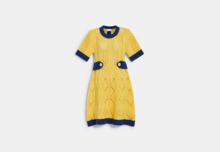 COACH®,COLORBLOCK KNIT DRESS,wool,Yellow Multi,Front View