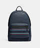 COACH®,WEST BACKPACK WITH COACH STRIPE,Leather,X-Large,Office,Gunmetal/Denim Multi,Front View