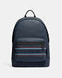 COACH®,WEST BACKPACK WITH COACH STRIPE,Leather,X-Large,Office,Gunmetal/Denim Multi,Front View