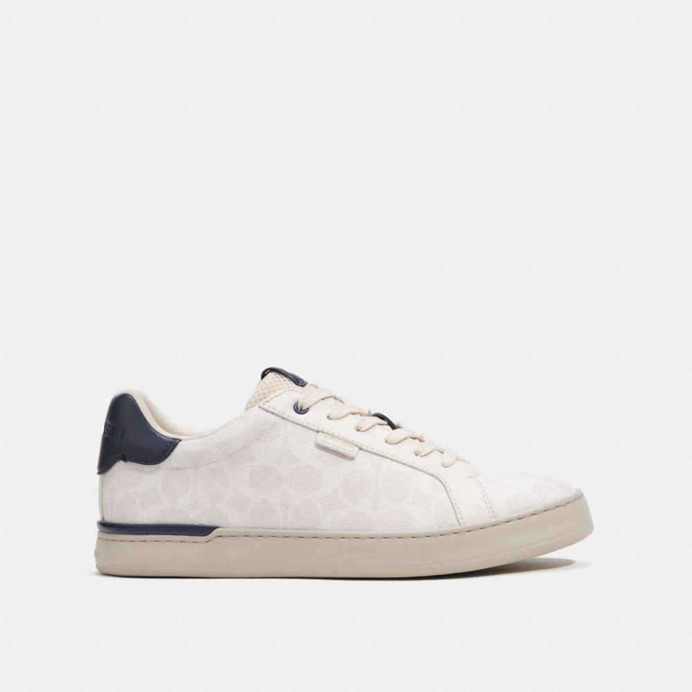 COACH®,LOWLINE LOW TOP SNEAKER IN SIGNATURE CANVAS,Signature Coated Canvas,Chalk Cobalt,Angle View