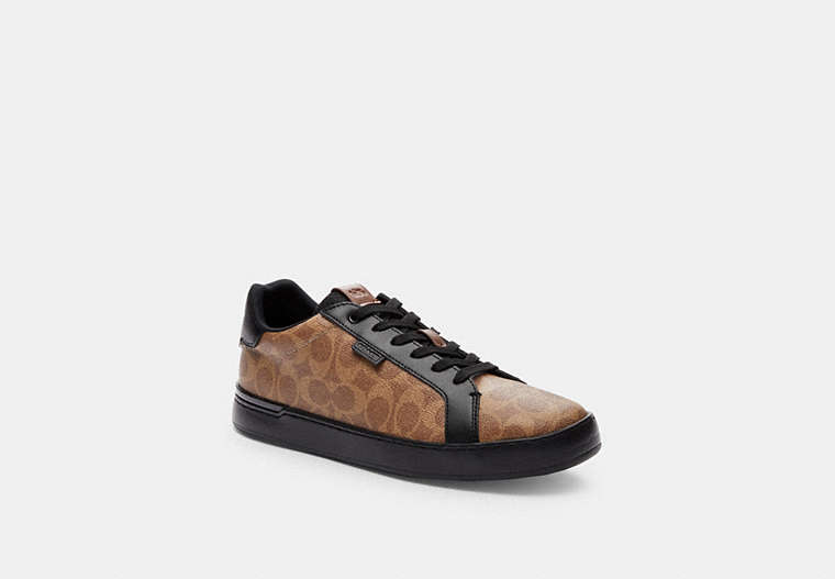 COACH®,LOWLINE LOW TOP SNEAKER IN SIGNATURE CANVAS,Signature Coated Canvas,Tan/Black,Front View image number 0
