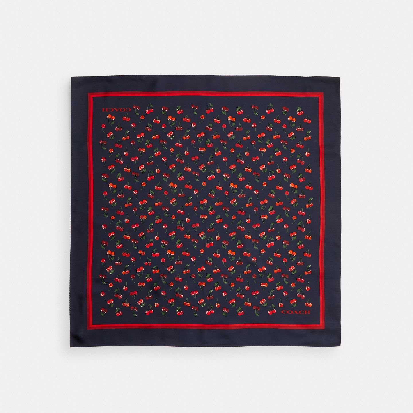 Женские аксессуары Coach Cherry Mix Print Silk Bandana, цвет: Тёмно-синий разноцветный — фото 1